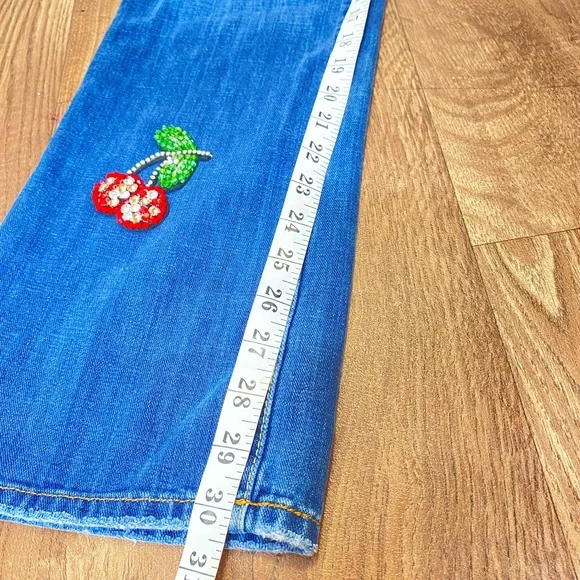 Lucky Brand Luxury Denim By Gene M Sz.10/30 Made In USA Cherry Rhinestones - Picture 7 of 17